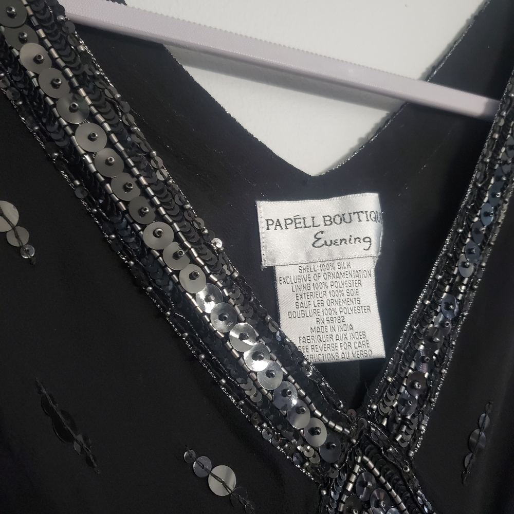 Papell Boutique Vintage Flapper Evening Blouse Silk Black Sequin Embellished  S - Picture 5 of 14